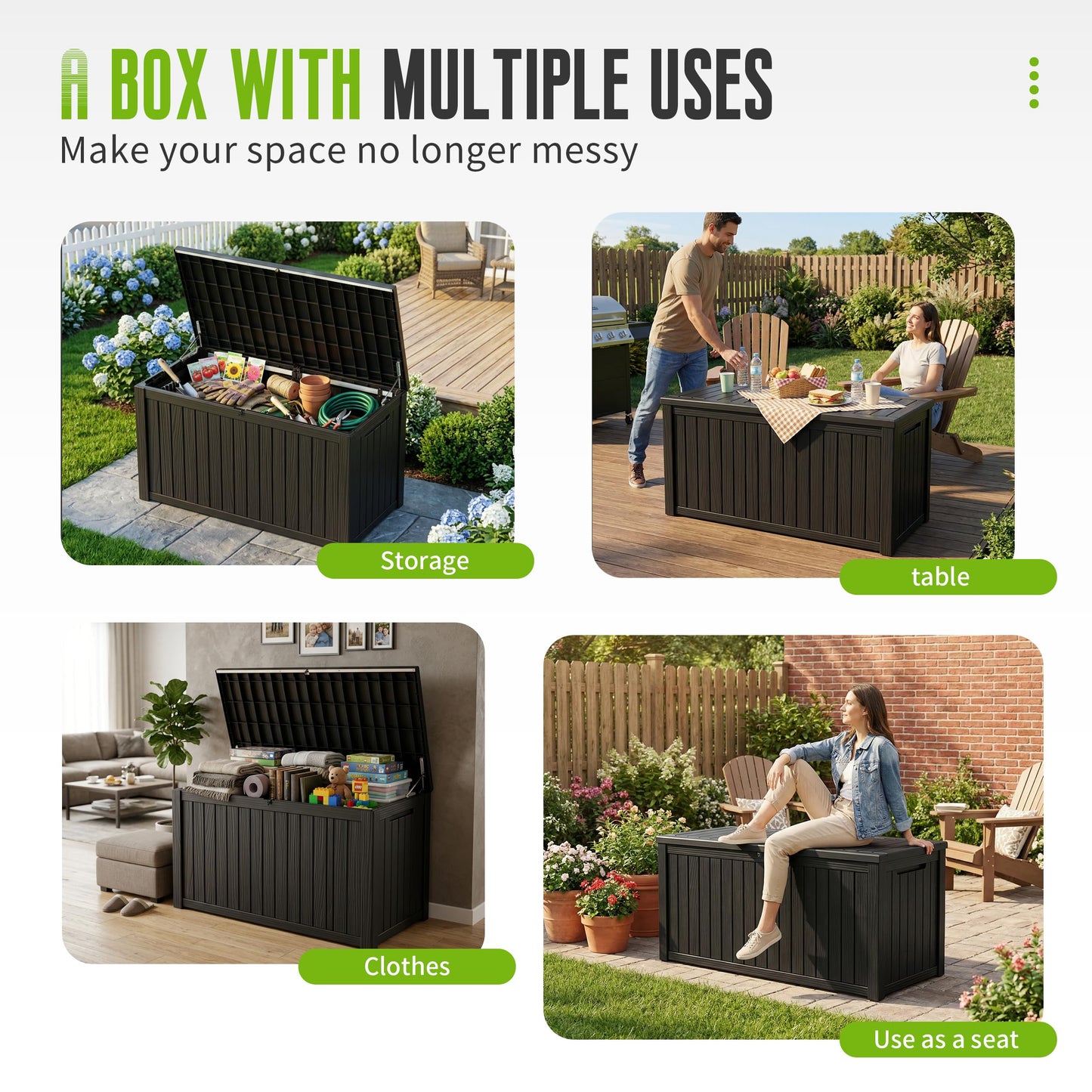 FICARTS Deck Storage Box, Waterproof Outdoor Storage Bin with Lockable Lid, Weatherproof Patio Deck Box for Garden Tools, Pool Supplies & Patio Accessories (Black,230GAL)