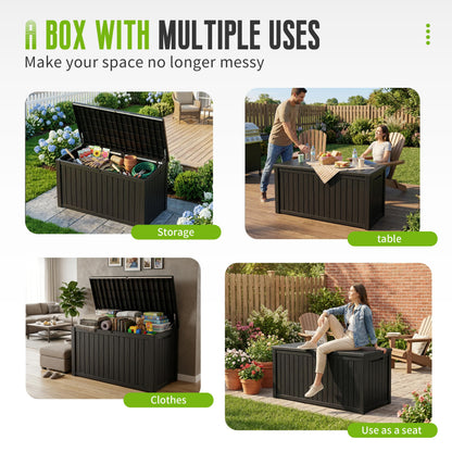 FICARTS Deck Storage Box, Waterproof Outdoor Storage Bin with Lockable Lid, Weatherproof Patio Deck Box for Garden Tools, Pool Supplies & Patio Accessories (Black,230GAL)