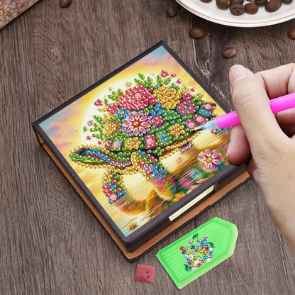 DIZAKIM 1 Piece DIY Diamond Painting Irregular Diamonds - Black Faux Leather Notebook 160 Pages - Home, Office & School Supplies Creative Crafts - Perfect Holiday Gift for Lovers (turtles)