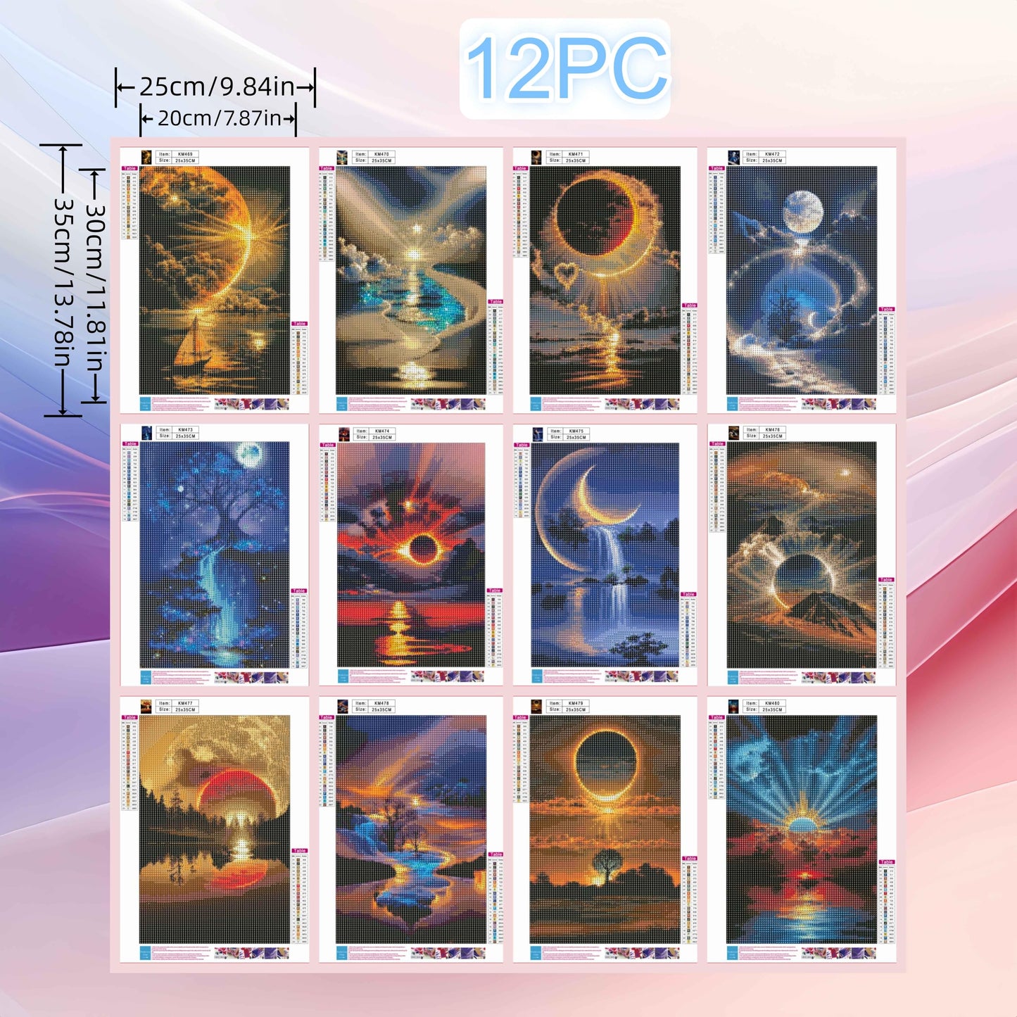 12 Pack Diamond Art Kits for Adults, Sunset Landscape 5D Diamond Painting for Adult Beginners,DIY Full Drill Round Gem Painting Dot Art Sets,Home Wall Decor 9.8x13.8 Inch