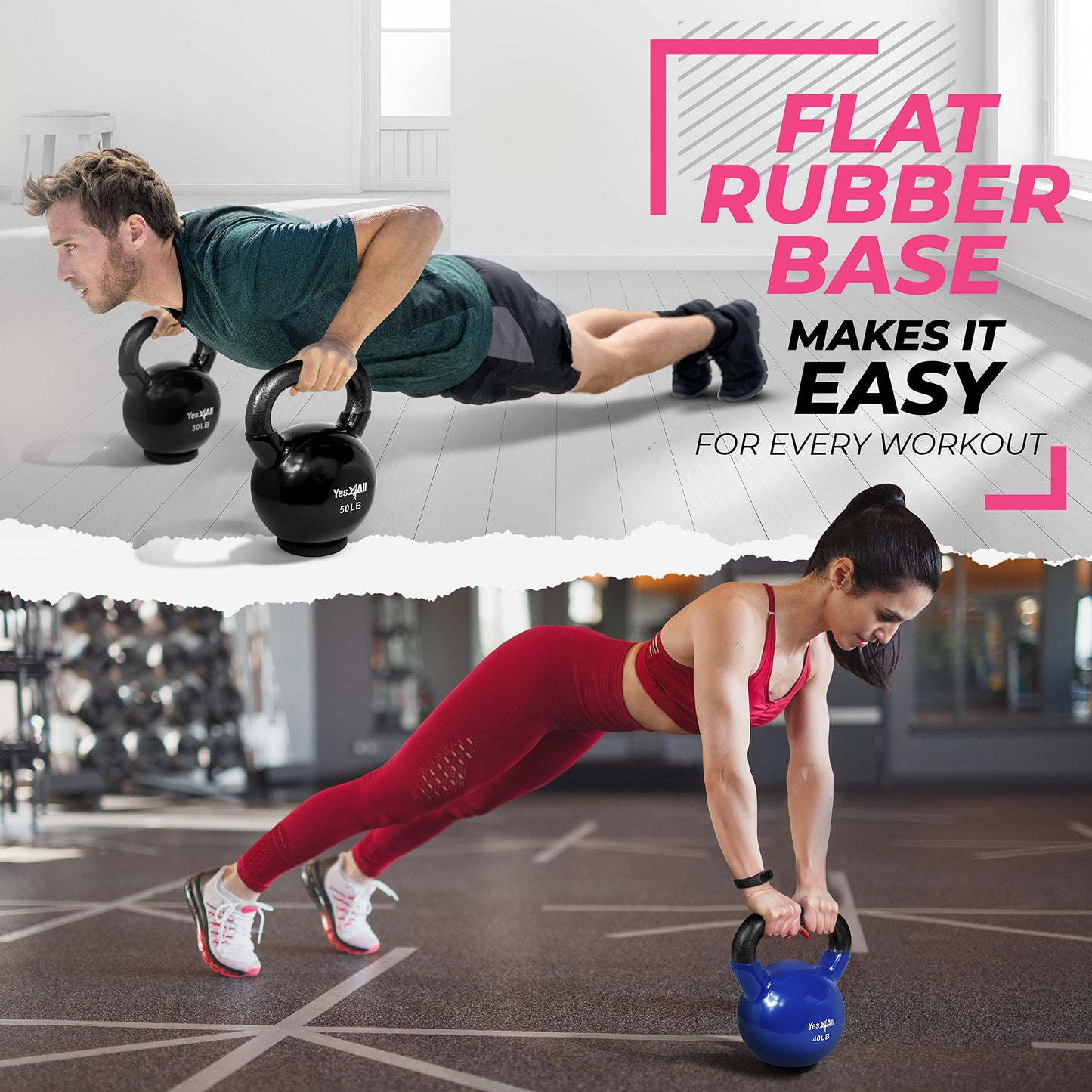 Yes4All Kettlebells Rubber Base, Kettlebell Set for Women, Strength Training Kettlebells Weights (10-65 lbs)
