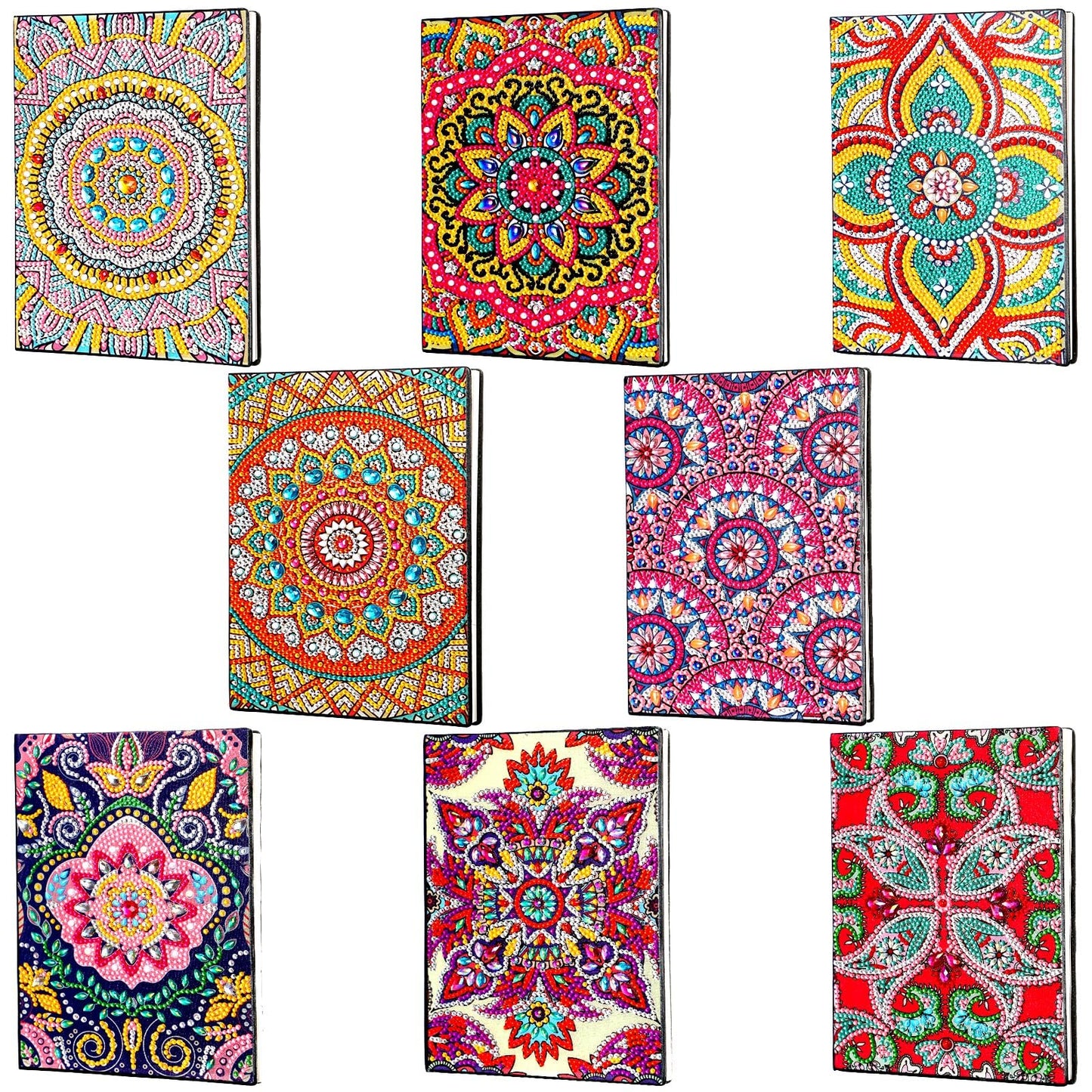 Tenceur 8 Pcs Diamond Art Notebooks Kits for Adult DIY 5D Colorful Mandala Flower Journal Notebook Notepad Sketchbook with Tools Birthday Gifts for Study Home Office Art Drawing