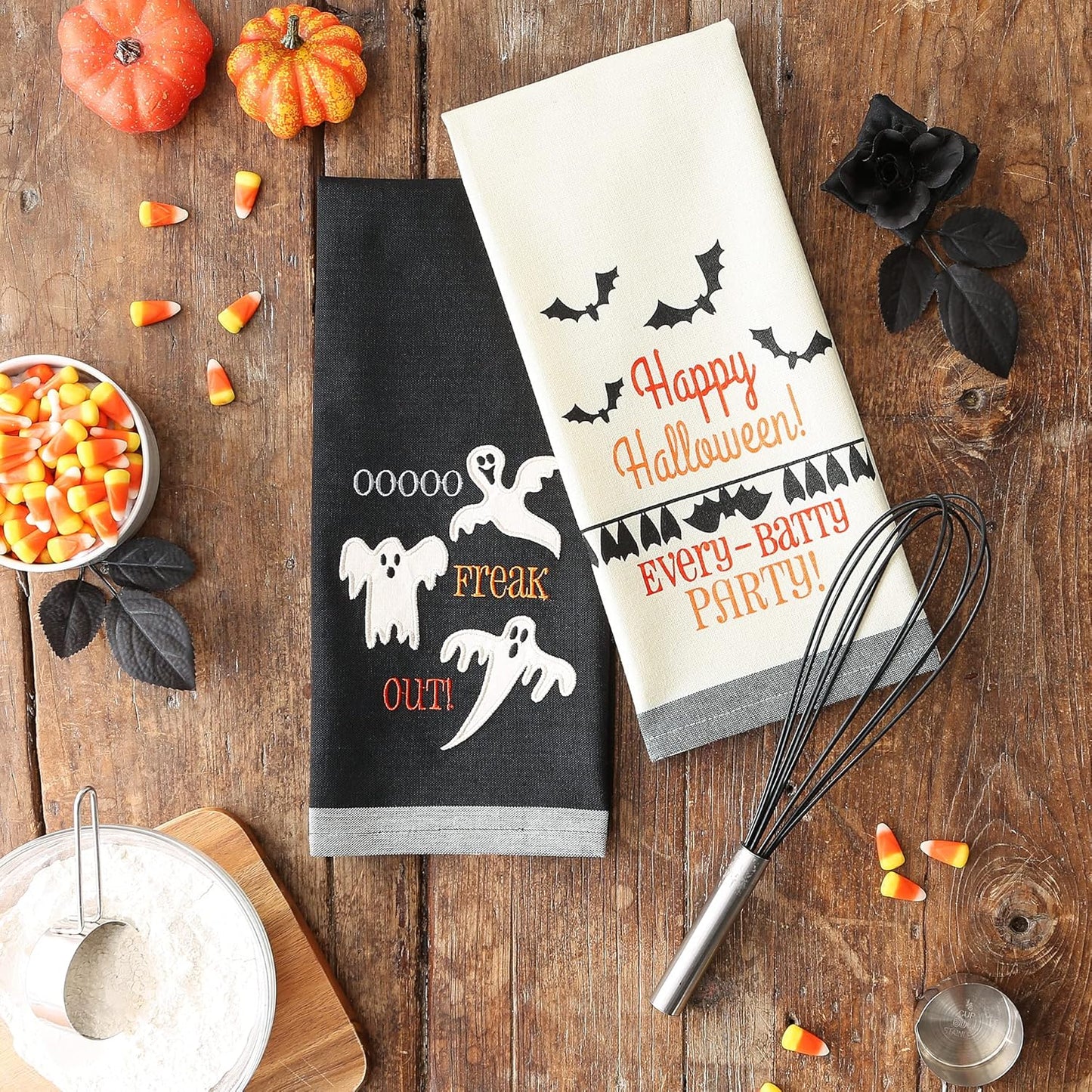 DII Spooky Kitchen Towel Collection - Halloween Décor Printed Dishtowel Set, 18x28, Bats & Ghosts