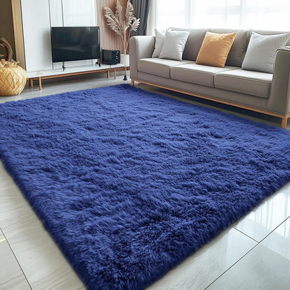 OLANLY Large Area Rug - Soft Fluffy Shaggy Indoor Carpet for Living Room & Bedroom | Navy Blue, 6x8 ft