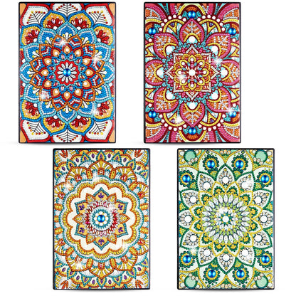 Fulmoon 4 Pcs A5 Diamond Painting Notebook Kits with Tools 5.8 x 8.3 Inch DIY 5d Art Cover Crystal Sketchbook Notepad for Teenagers' Birthdays, Graduation Crafts Gift Drawing Painting(Mandala Style)
