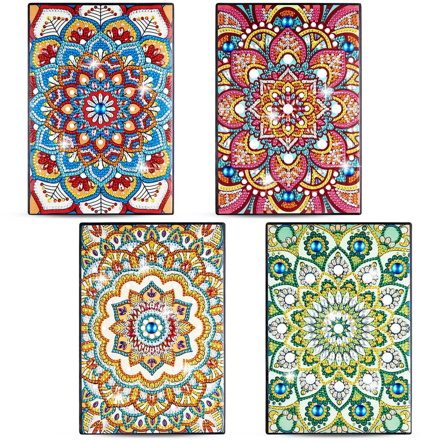 Fulmoon 4 Pcs A5 Diamond Painting Notebook Kits with Tools 5.8 x 8.3 Inch DIY 5d Art Cover Crystal Sketchbook Notepad for Teenagers' Birthdays, Graduation Crafts Gift Drawing Painting(Mandala Style)