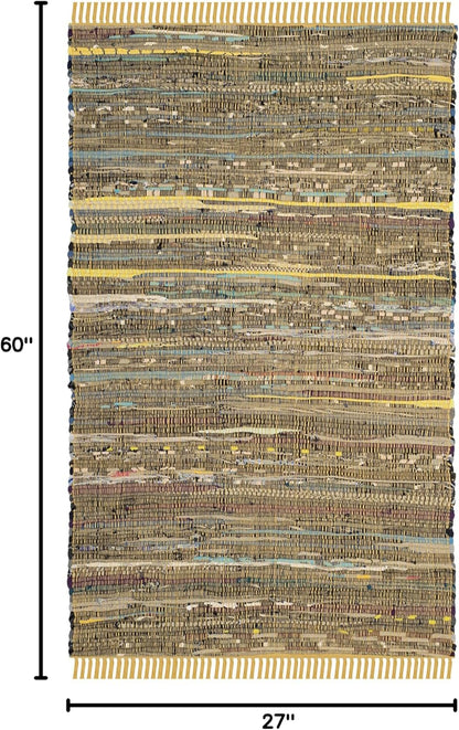 SAFAVIEH Rag Rug Collection Accent Rug - 2'3" x 5', Yellow & Multi, Handmade Boho Stripe Cotton Rug