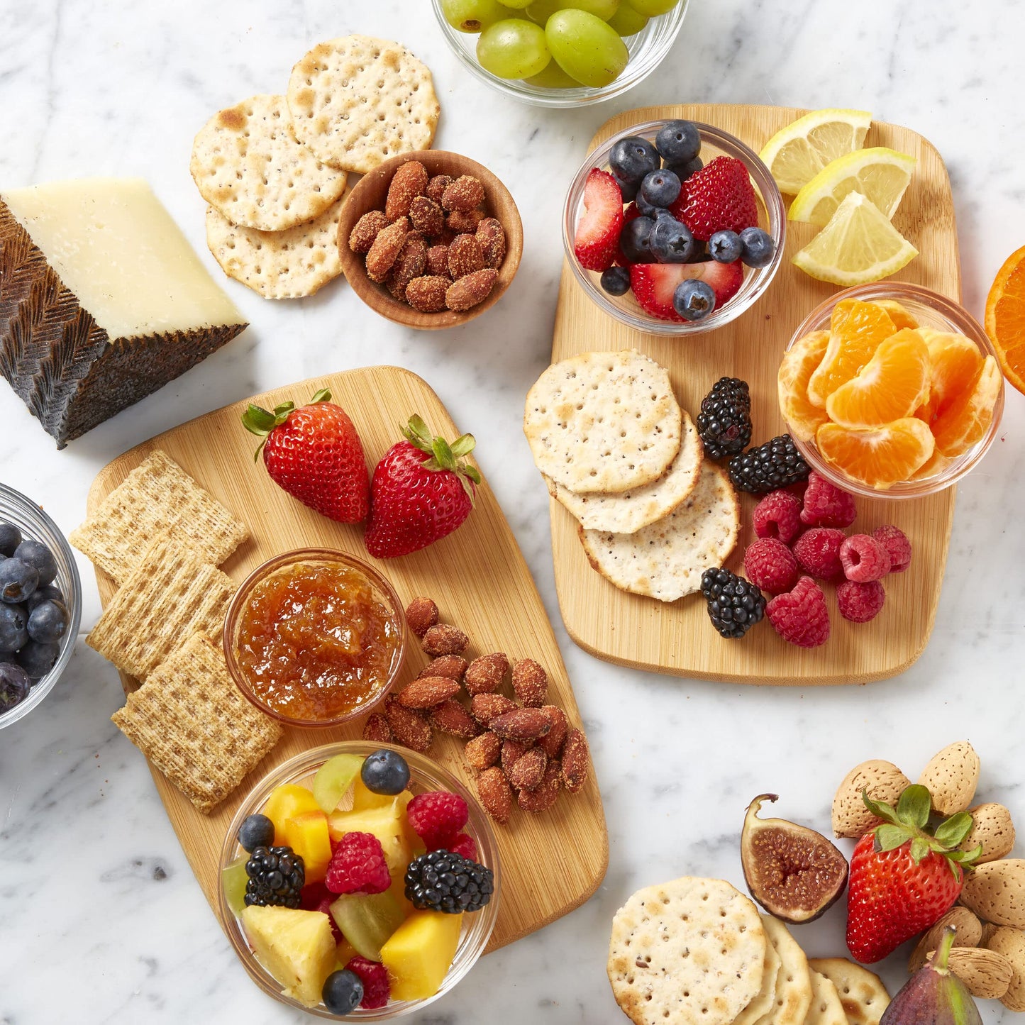 FARBERWARE 4-Piece Reversible Bamboo Cutting Board and Charcuterie Set, Assorted Sizes, Durable Wood Serving Boards for Cheese, Meats, and Prep