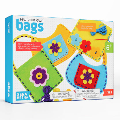 Serabeena Sewing Kit for Kids - Sew Your Own Felt Bags with Handles | Beginner Craft Kit Ages 6-8 | 6 Screen-Free No-Mess DIY Sewing Projects & Accessories