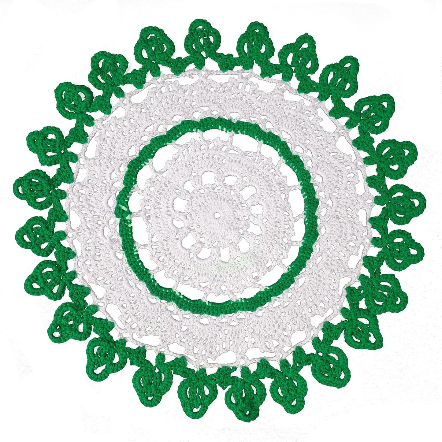 12 Inch One Piece St. Patricks Day Irish Blessings Lucky Green Shamrock Doily Crochet for Dressers and End Tables