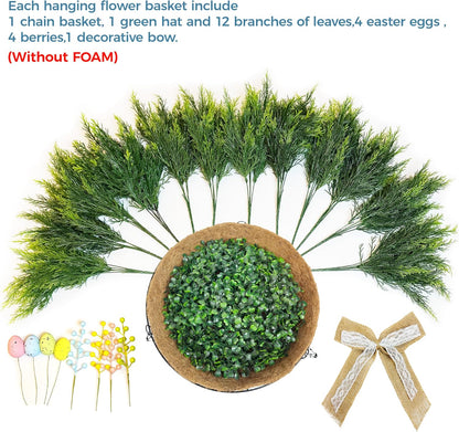 NSOPB Set 2 24 of Easter Artificial Hanging Plant Flower Baskets, Fake Planter Hanging with Pcs Cypress Leaves, Faux
