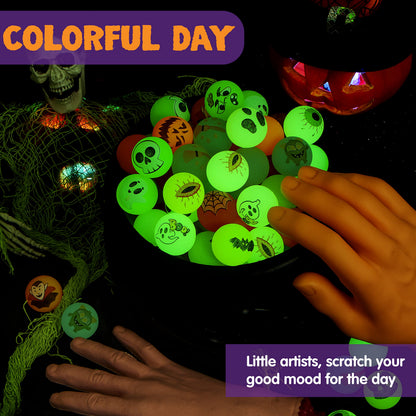 JOYIN 72 PCS Halloween Bouncy Balls, 20 Designs Glow in The Dark Bouncy Party Favors Supplies for Kids, Halloween Bouncy Balls Party Supplies, Trick or Treating Goodie, School Class Game Rewards