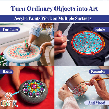Complete Beginner's Mandala Painting 46 Piece Kit with Acrylic Paints, Reusable Stencils and Dotting Tools. Fun Rock Art & DIY Craft Project. Starter Activity Pack and Gift for Teens, and Adults