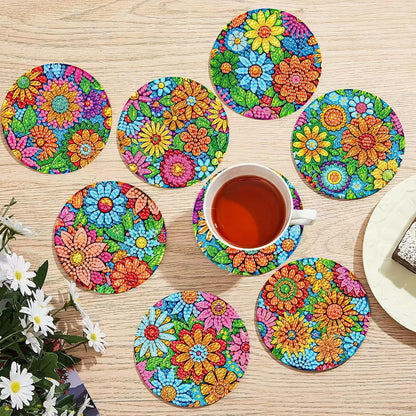 C'eitura 8Pcs Pattern DIY Diamond Art Painting Coasters Kit, Abstract Geometric Wooden Drink Coasters, Modern Home Decor Art Craft for Adults, Relaxing Gift with Holder