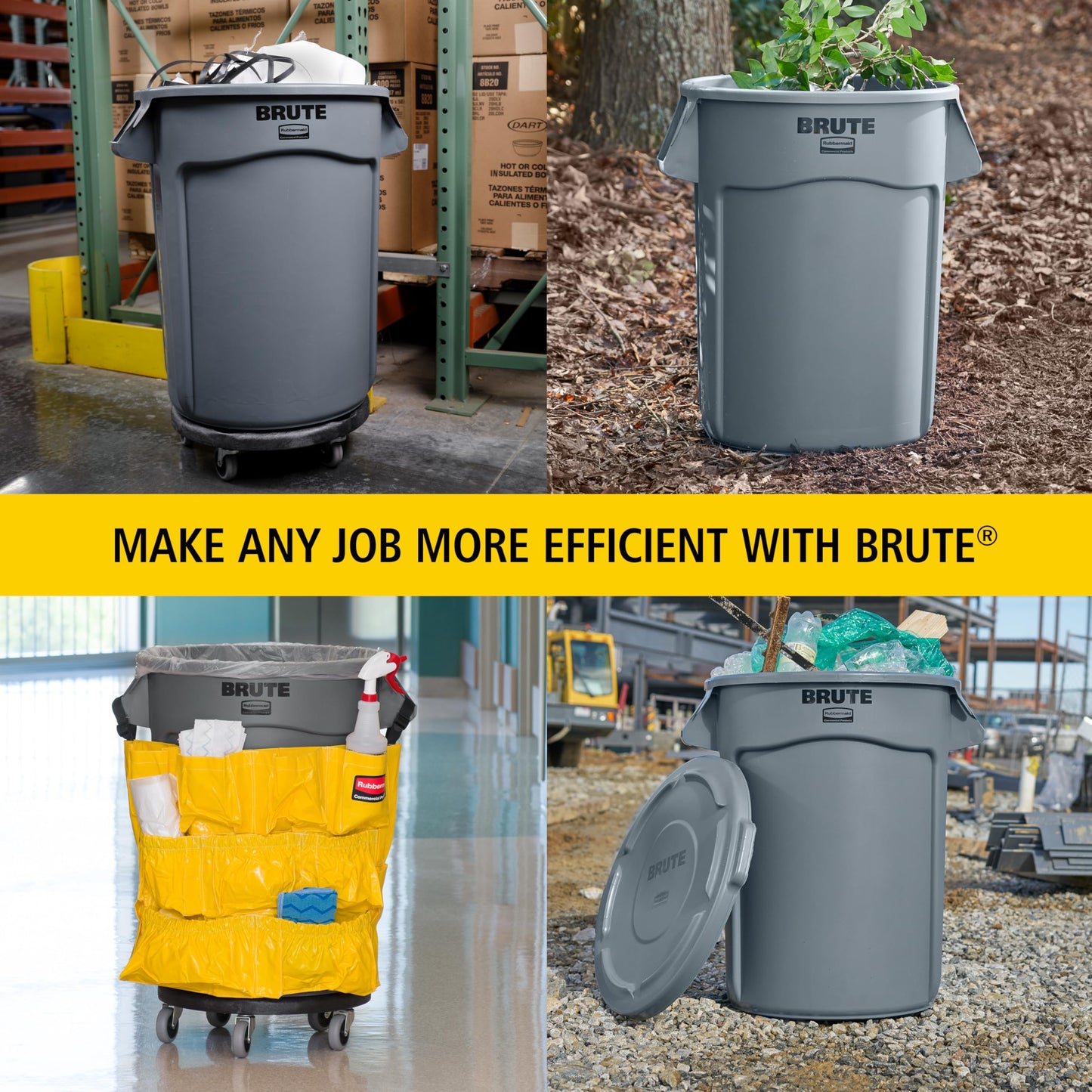 Rubbermaid Commercial Products BRUTE Heavy-Duty Round Trash/Garbage Can, 10-Gallon, Yellow, Outdoor Waste Container for Landscapers/Construction/Restaurants/Back of House/Offices/Warehouses