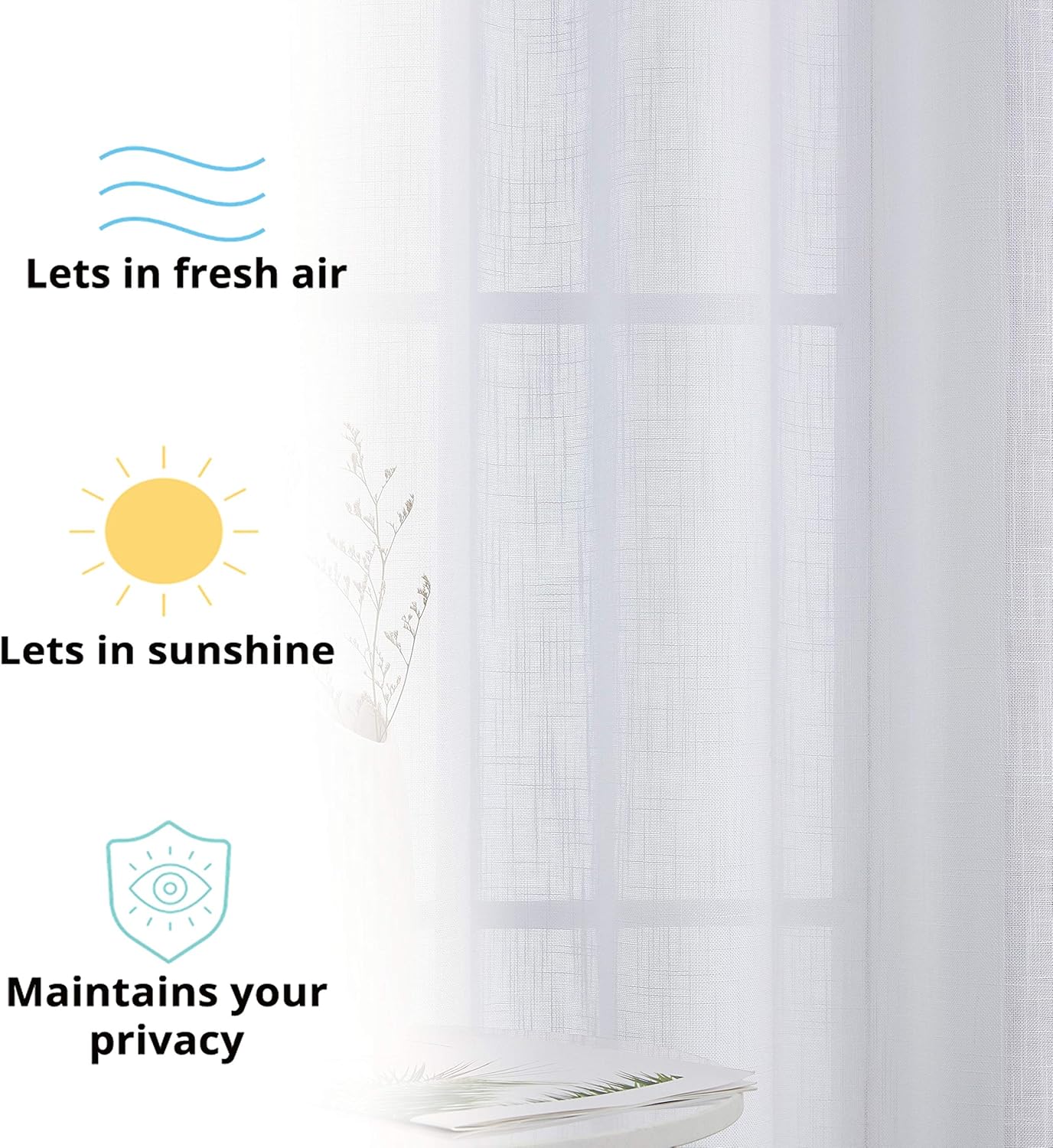 HLC.ME Abbey Faux Linen Textured Semi Sheer Privacy Sun Light Filtering Grommet Curtains for Bedroom & Living Room, 2