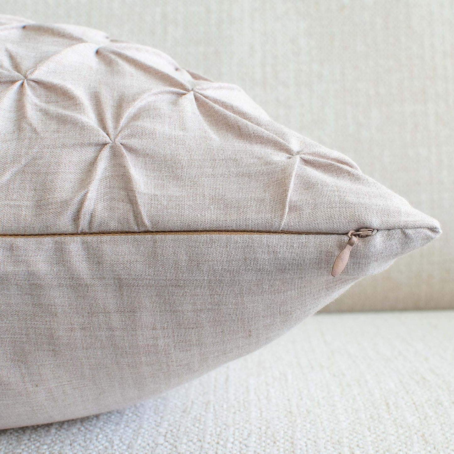 The White Petals Faux Linen Throw Pillow Covers - Pinch Pleat, 18x18 inch, Pack of 2, Natural Oatmeal