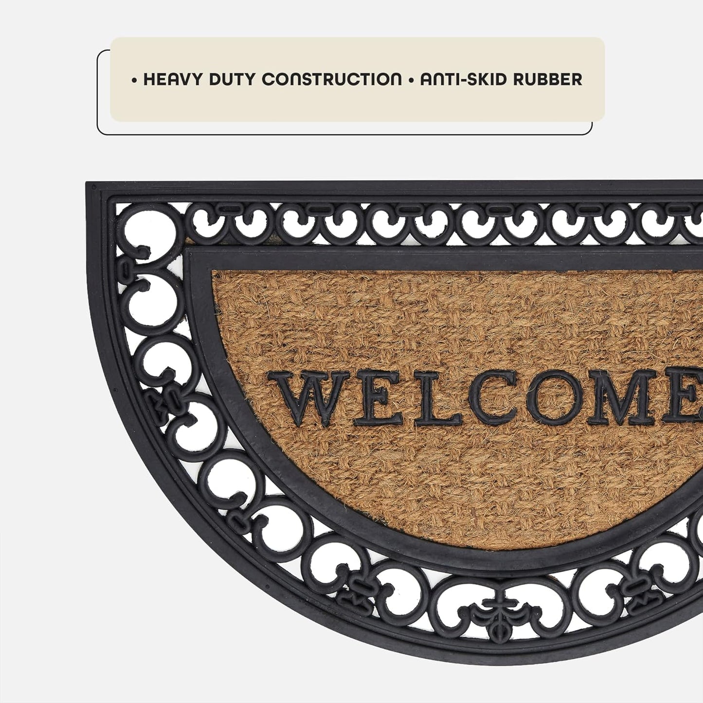 Wrought Iron Rubber Door Mat - Fleur De Lis Slice, 18 Inch Width, 30 Inch Length