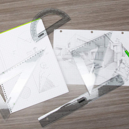 BAZIC Products 4-Piece Geometry Ruler Combination Sets, for School Math Office, 2 Pack