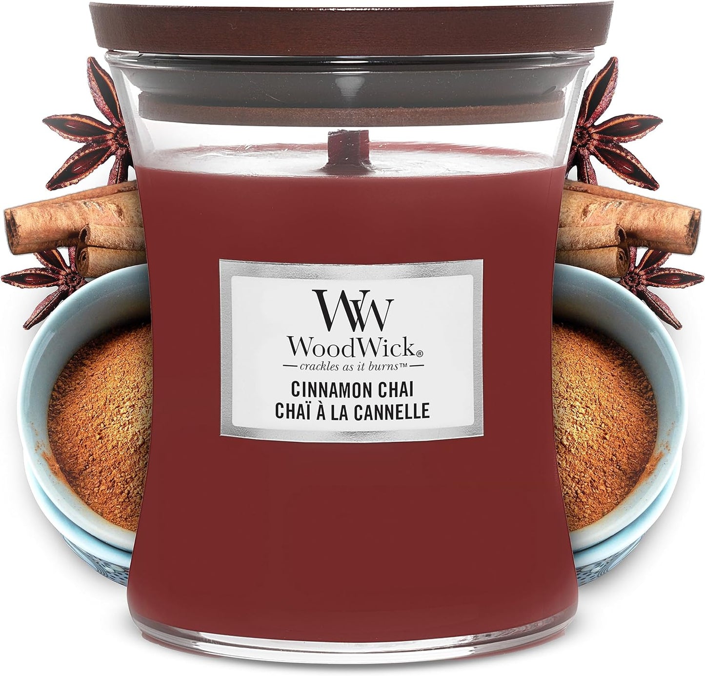 WoodWick Medium Hourglass Scented Candle, Cinnamon Chai, with Crackling Wick, Burn Time: Up to 60 Hours