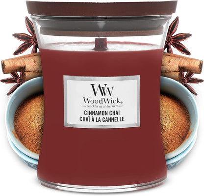WoodWick Medium Hourglass Scented Candle, Cinnamon Chai, with Crackling Wick, Burn Time: Up to 60 Hours