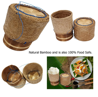 Heavens Tvcz Handwoven Bamboo Sticky Rice Box 3.4" | Thai Traditional Rice Basket with Lid | Eco Food Container – Perfect for Asian Food Serving & Home Deco