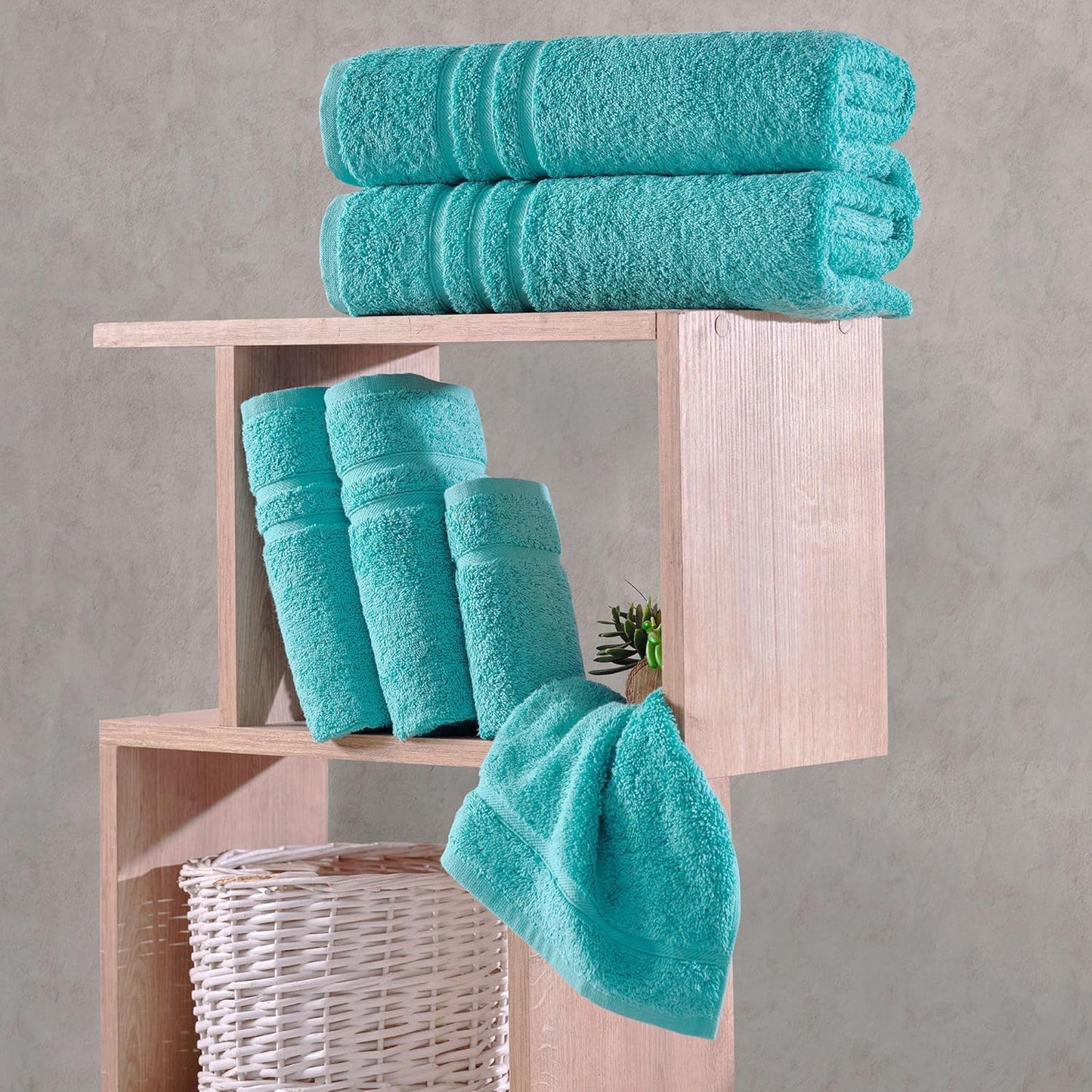 6 Set 2 2 2 Hawmam Linen Teal Turquoise Piece Bath Towels for Bathroom Original Turkish Cotton Soft, Absorbent