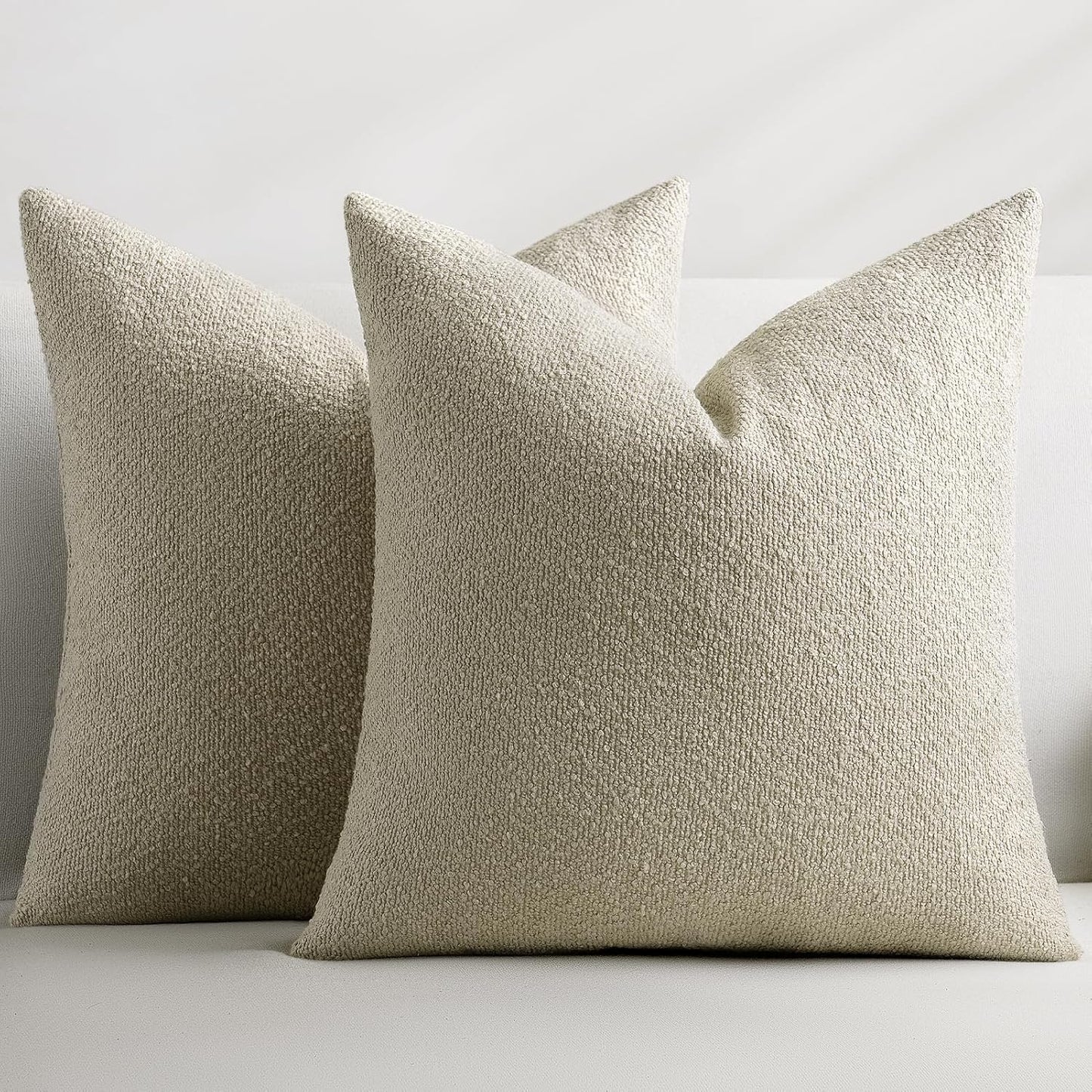 20 20 Inch Set 2, Cozy Throw Pillow Covers x of Beige Decorative Accent Solid Boucle Textured Pillow Cover, Neutral