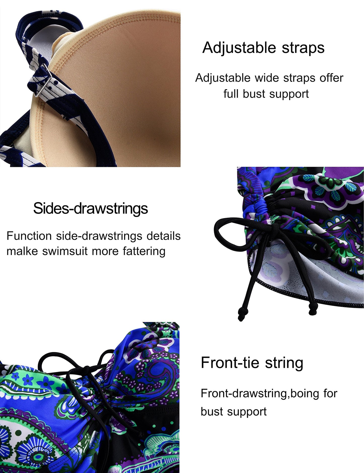 Septangle Women's Plus Size Swimsuit Floral Print Bathing Suit Two Piece Push Up Swimwear (Royal Blue,US 12)