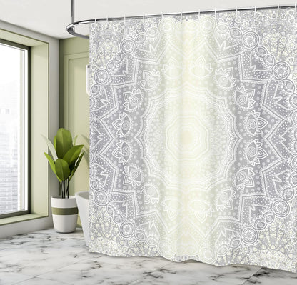 Ambesonne Grey and White Shower Curtain, Culture Mandala Circle Ombre Art Bathroom Decor Set with Hooks