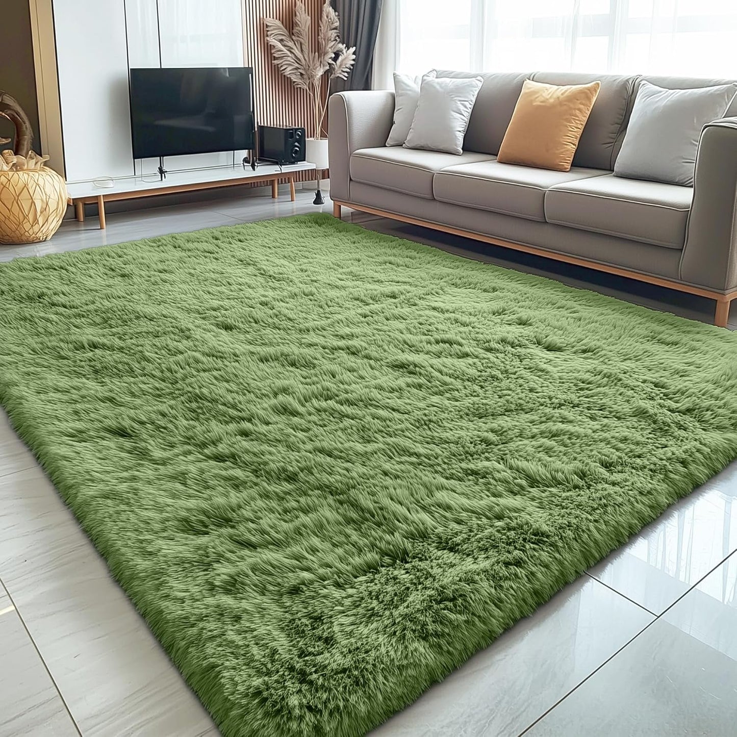 OLANLY Large Area Rug - Soft Fluffy Shaggy Indoor Carpet for Living Room & Bedroom | 5x8, Green