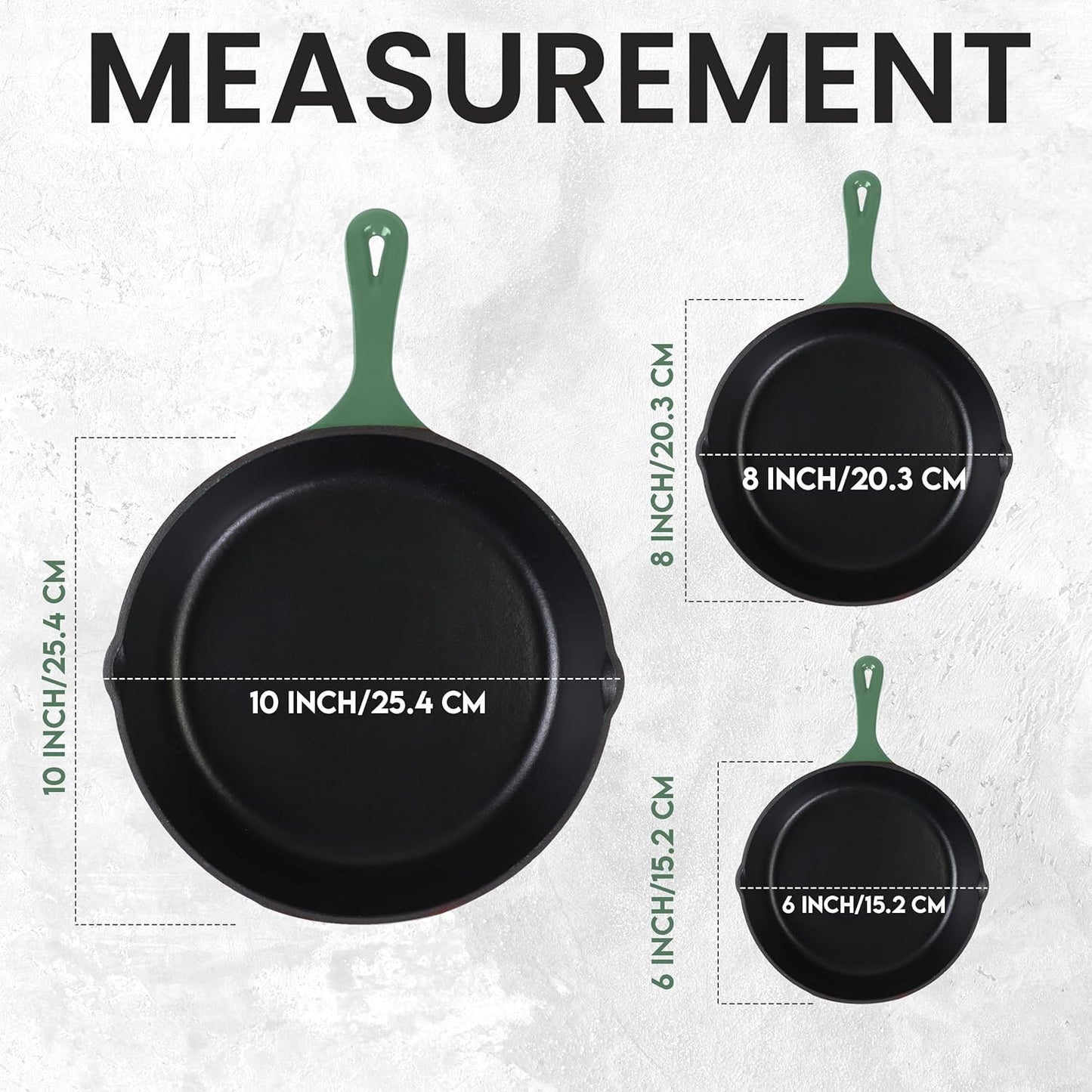 Utopia Kitchen Saute Fry Pan, Pre-Seasoned Cast Iron Skillet Set 3-Piece, 6 Inch, 8 Inch, 10 Inch