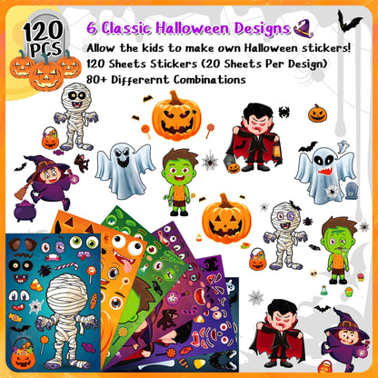 LINAYE 120 Sheets Halloween Stickers Crafts for Kids Toddlers, Make Your Own Halloween Stickers for Goodie Treat Bag Fillers Game Activities for Kids Toddlers Party Favors