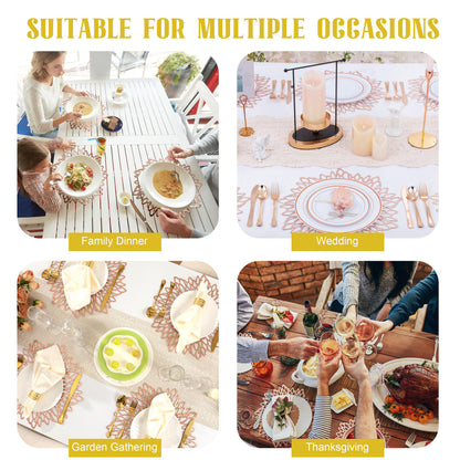 Set of 12 Round Placemats Rose Gold, Heat-Resistant PVC Table Mats with Luxury Metallic Glossy Finish for Thanksgiving Christmas Wedding Party Decor, Easy to Clean