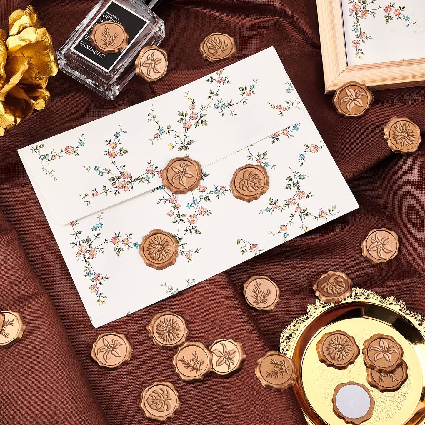 CRASPIRE Sunflower Adhesive Wax Seal Stickers, 50Pcs, Self-Adhesive, Waterproof, for Craft, Wedding Invitation Decoration