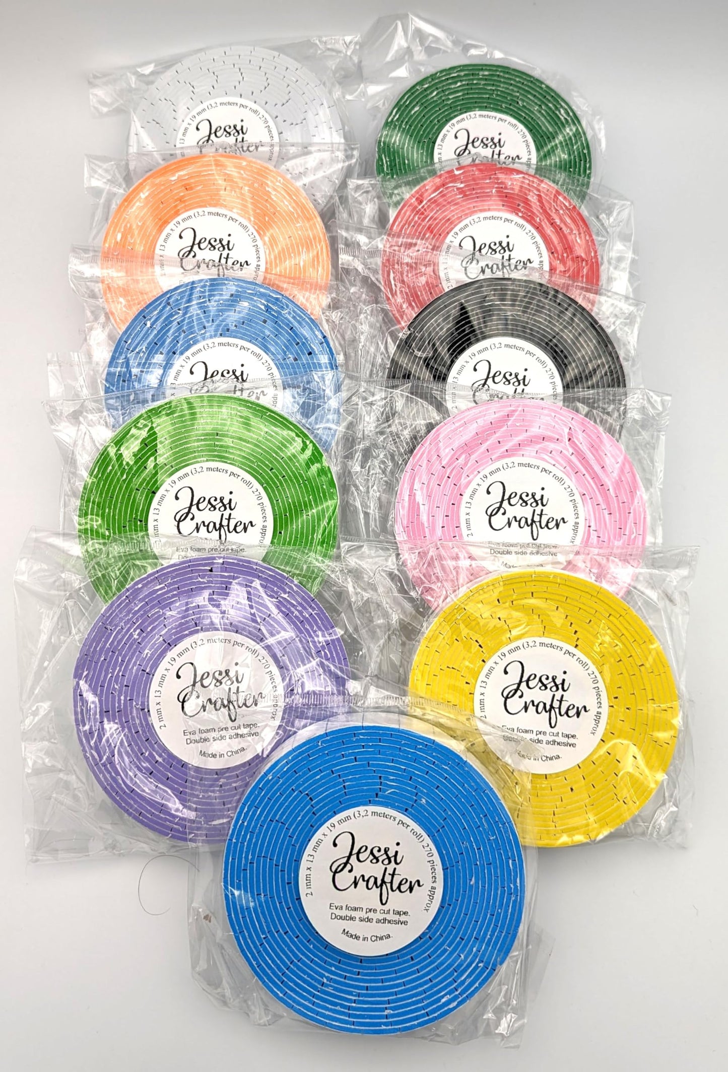 JESSI CRAFTER, Eva Foam pre Cut Tape Rolls, Double Side Adhesive (Dark Colors)