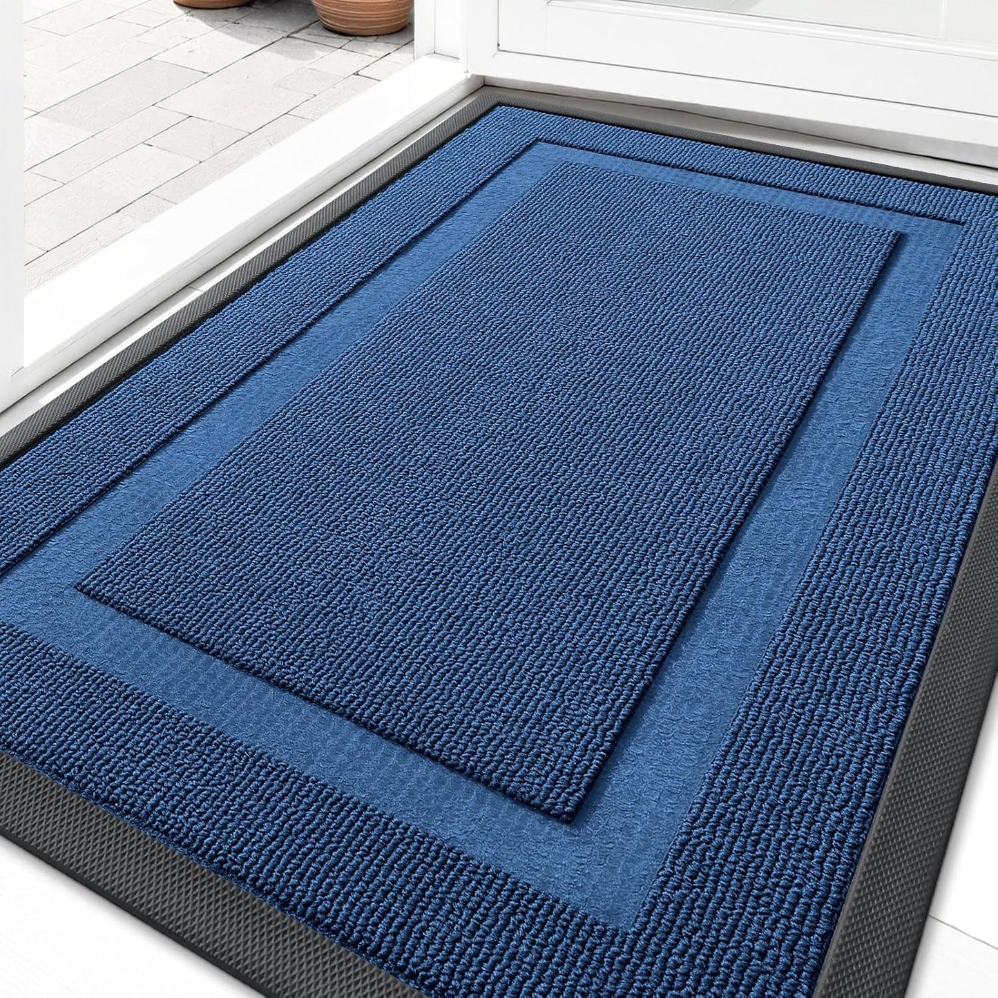 OLANLY Waterproof Front Door Mat - All-Season Indoor/Outdoor Doormat | Sturdy Natural Rubber, 29.5x17, Navy Blue