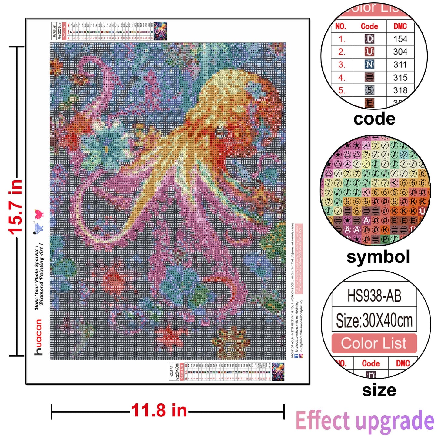 Huacan Diamond Painting Kit,AB Diamond Art Kits for Adults,DIY Octopus Full Round Drills Gem Art for Beginner,Paint by Diamonds Home Decor Gift 12 * 16in