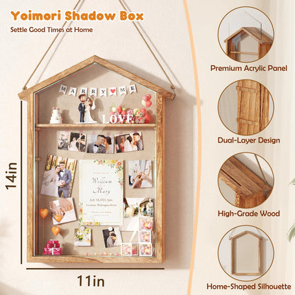 Yoimori Shadow Box Frame, 11x14 Large Shadow Boxes Display Cases, Rustic Burnt Memory Box for Flower Pressing, Seashell Display Box, Pet Memorial, DIY Picture Frames