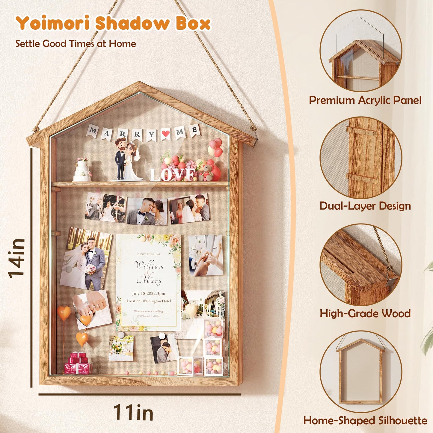Yoimori Shadow Box Frame, 11x14 Large Shadow Boxes Display Cases, Rustic Burnt Memory Box for Flower Pressing, Seashell Display Box, Pet Memorial, DIY Picture Frames