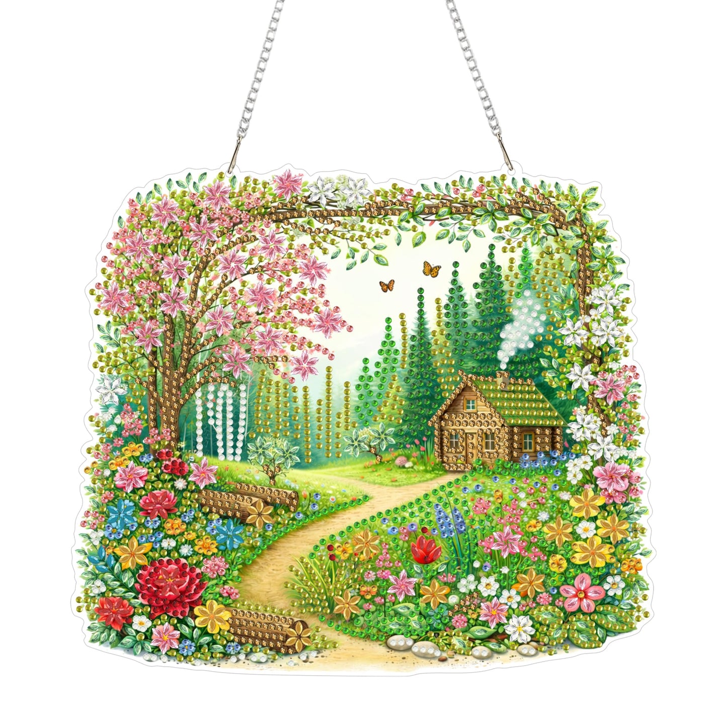 Aeepics Hanging Diamond Art Kit for Adult, DIY Diamonds Painting Pendant Ornament Kit, Acrylic Diamond Art Painting Board Kit (Cabin in The Wood)