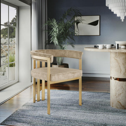 Meridian Furniture 595Beige-C Marcello Collection Modern | Contemporary Velvet Upholstered Dining Chair with Brushed Brass Iron Frame, 23.5" W x 21.75" D x 27.75" H, Beige, Set of 2