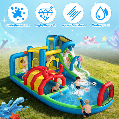 TOAOB Inflatable Water Slide for Kids 3-12: 8 in 1 Ocean-Themed Blow Up Backyard Water Park with 550W Blower for Outdoor Birthday Party