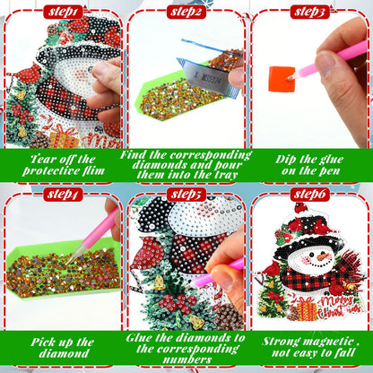 Zonon 6 Pcs Christmas Diamond Painting Hanging Sign Set 5D Gnome Snowman Diamond Art Set for Adults DIY Art Pendant Ornaments Kits Acrylic Christmas Tree Wreath Truck for Wall Window Decor
