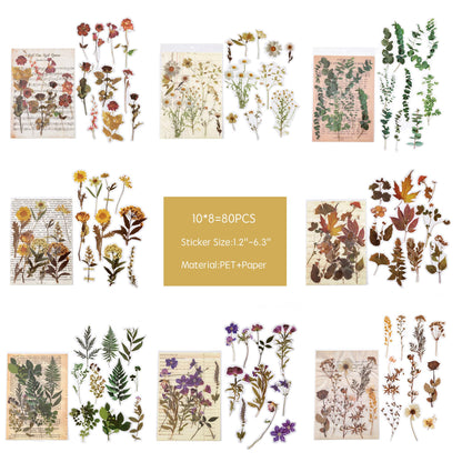 Maxleaf Botanic Series Sticker, 80PCS Large Dried Flowers Waterproof Transparent Stickers, PET Nature Plant Floral Stickers for Journaling Scrapbooking, Clear Flower Decals