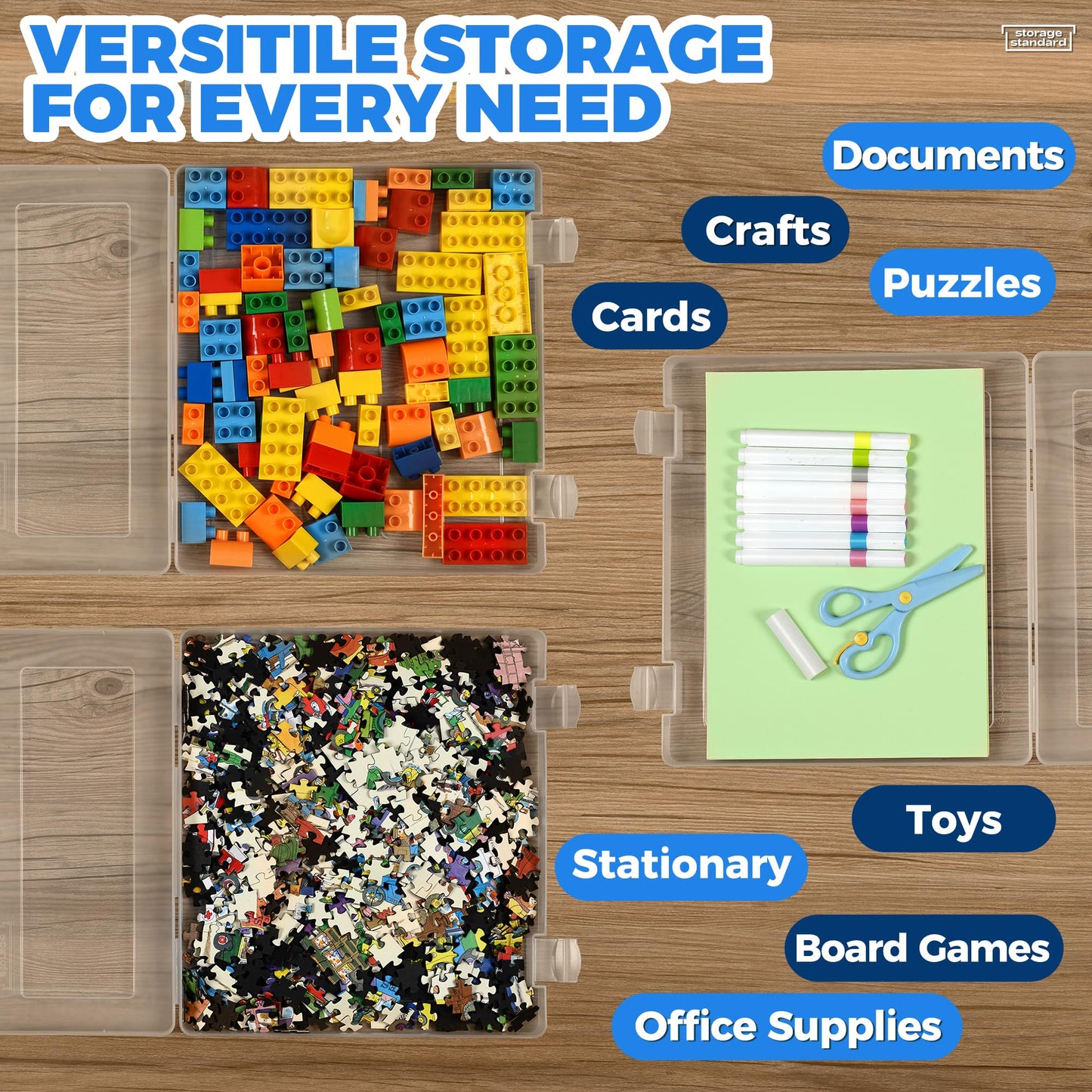 4-Pack Art & Craft Organizer Storage Case - Semi Transparent Stackable Plastic Craft Storage Container, Project Organizer Box Paper Custom Size Fit 8.5 x 11 Paper & More 12.4 x 10.8 x 1.7 In