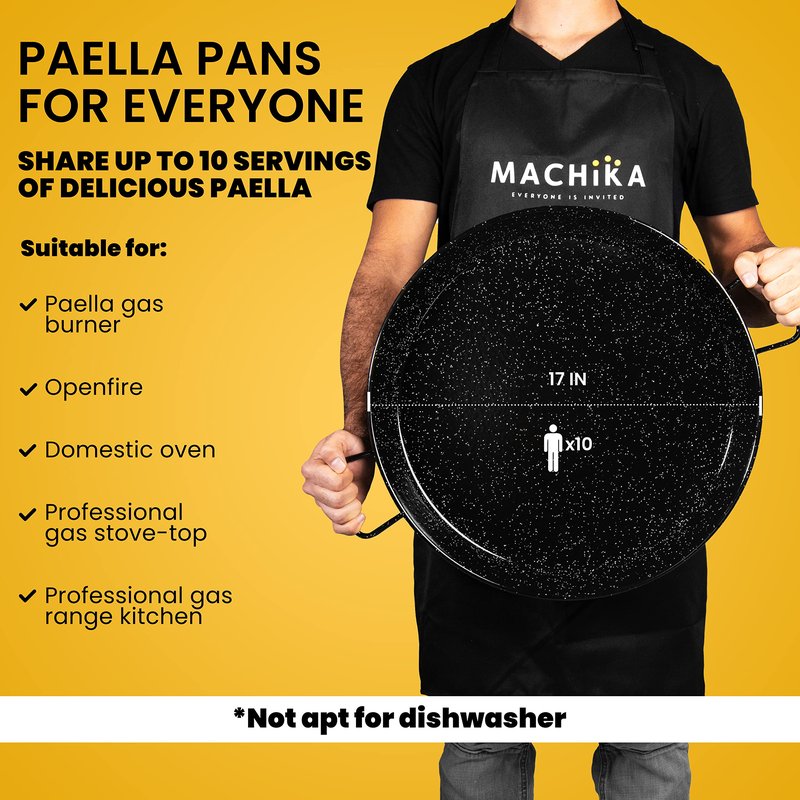 Machika Enamel Paella Pan | Paella Pan | Skillet for Paella and Rice Recipes | Perfect for Indoor & Outdoors | Easy Cleaning | Rust Proof Coating | 10 Servings | 17 inches |