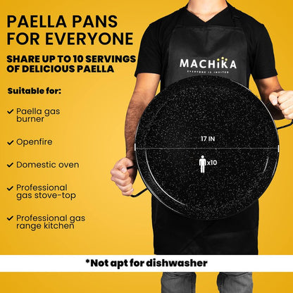 Machika Enamel Paella Pan | Paella Pan | Skillet for Paella and Rice Recipes | Perfect for Indoor & Outdoors | Easy Cleaning | Rust Proof Coating | 10 Servings | 17 inches |