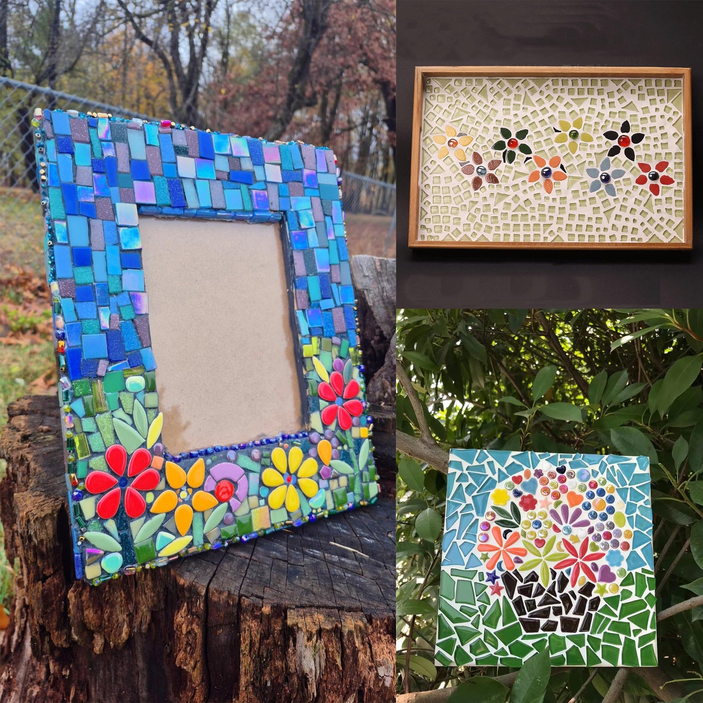 EDFLIFE Mosaic Tiles for Crafts, 7oz Iridescent Drop Mosaic Tiles for Art Crafts, Mosaic Making Kit for Projects, Ceramic Tiles for Adult DIY Hobbies Handmade Home Decoration
