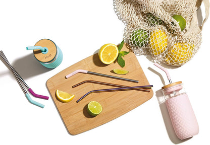 Ello Impact 4 Pack Reusable Metal Straws with Silicone Tips, Stainless Steel, June Breeze